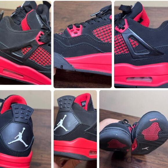 Jordan 4 Retro Red Thunder Size 5.5Y P408452-016 Black Red ( 7 women’s ) - Picture 3 of 6